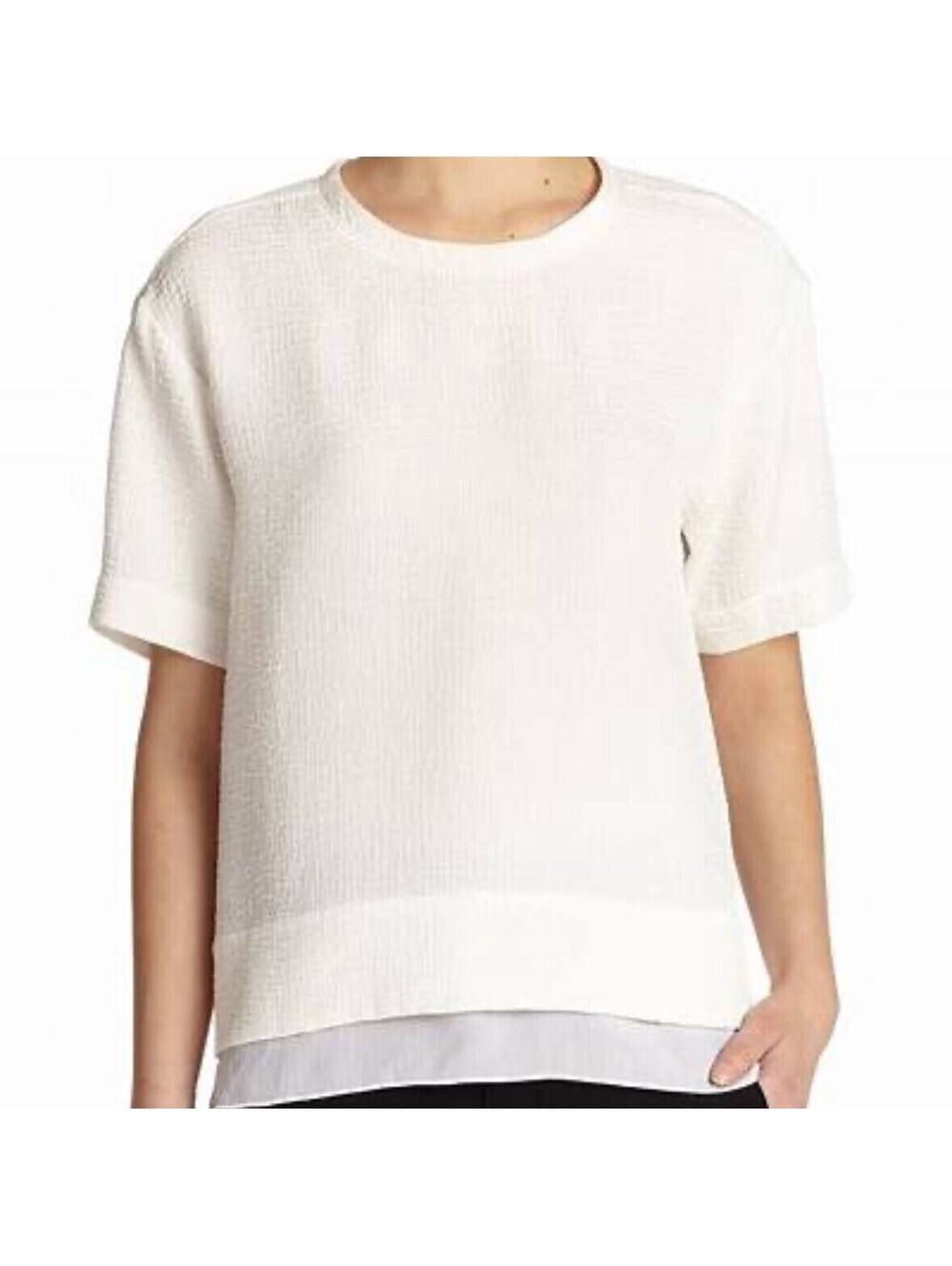 HELMUT LANG Tissue Textured Silk Short Sleeve Blouse in Cream-Size Small